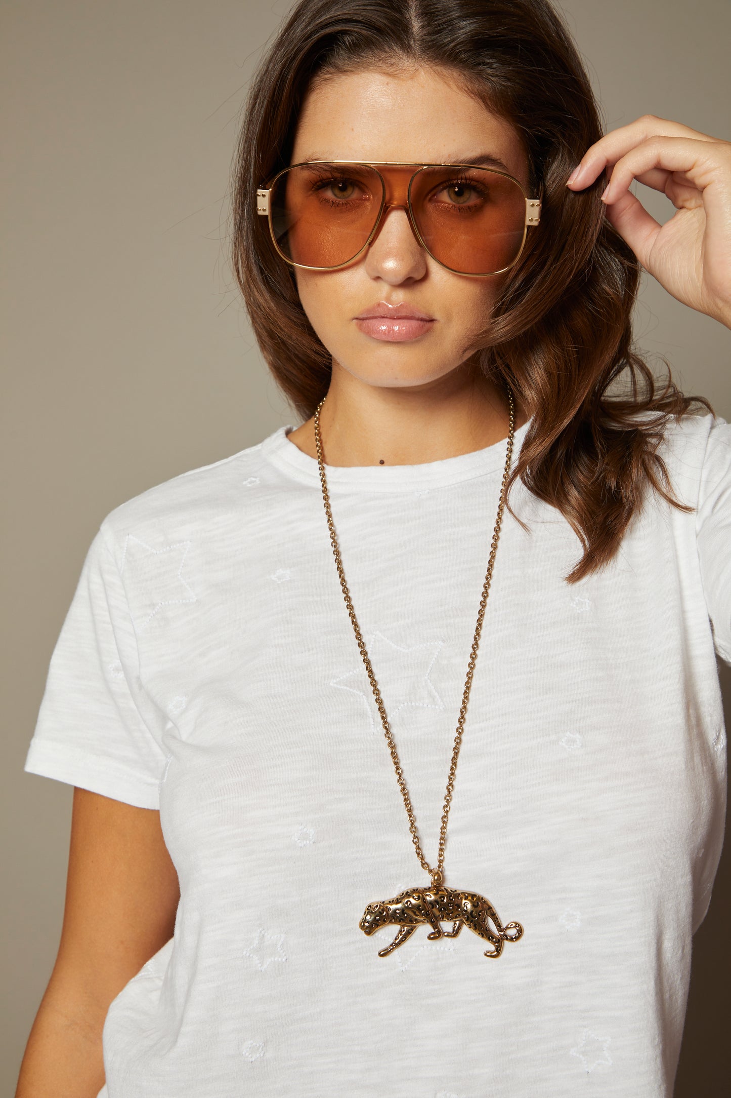 THE LAYLA TEE IN WHITE WITH ALL OVER STAR EMBROIDERY