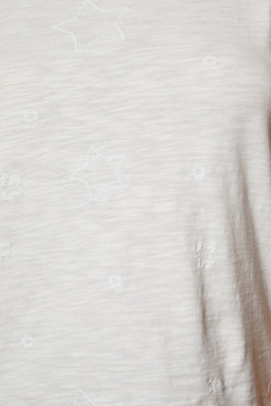 THE LAYLA TEE IN WHITE WITH ALL OVER STAR EMBROIDERY