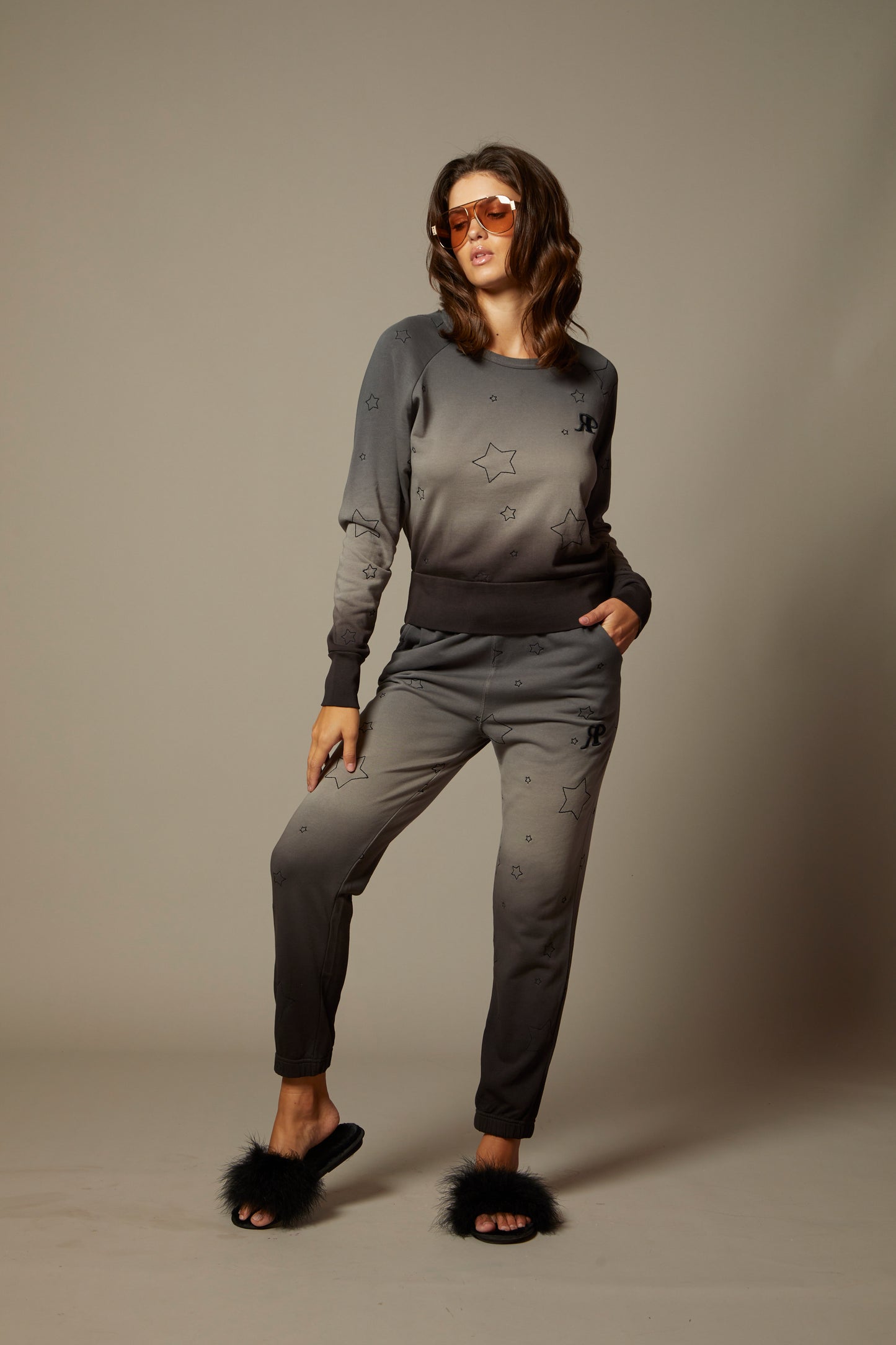 THE AMELIE JOGGER IN MIDNIGHT OMBRE DYE WITH ALL OVER STAR EMBROIDERY