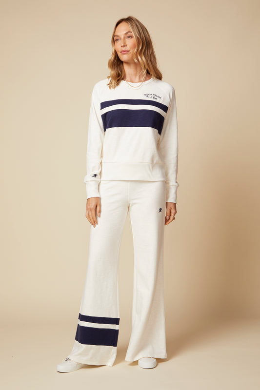THE KATE PANT COLOR BLOCKED IN COTTON SLUB FRENCH TERRY IN VINTAGE WHITE