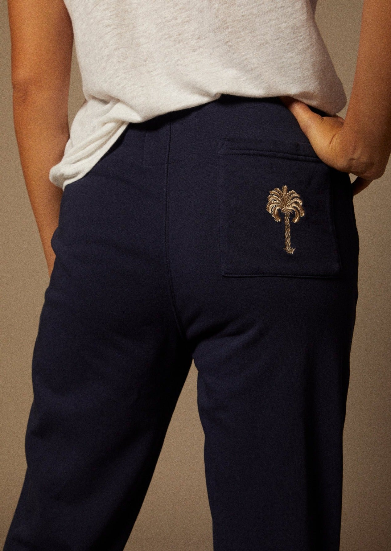 Navy Blue Jogger with Gold Embroidery