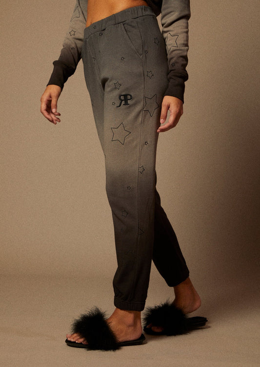 Black and Grey Ombre Dip Dye Jogger with Star Embroidery