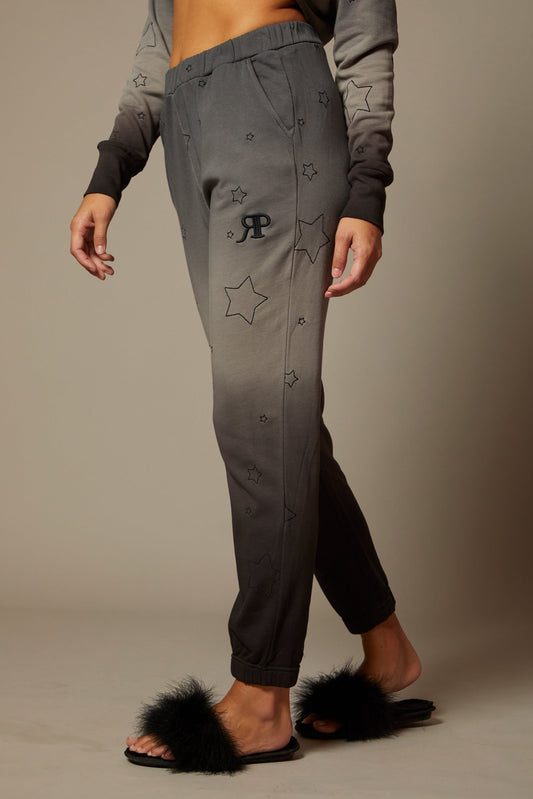 THE AMELIE JOGGER IN MIDNIGHT OMBRE DYE WITH ALL OVER STAR EMBROIDERY
