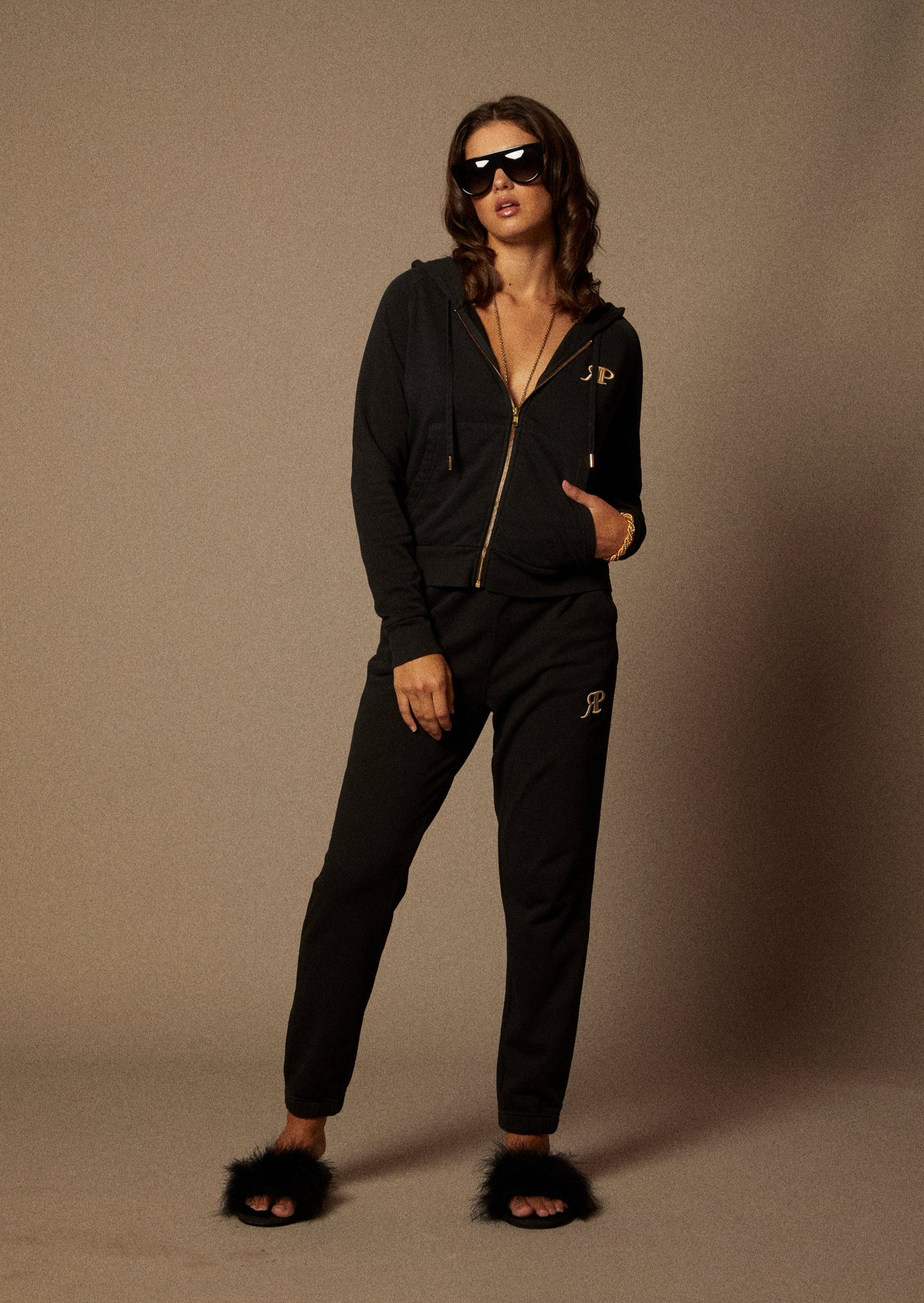 Black Jogger Set with Gold Embroidery