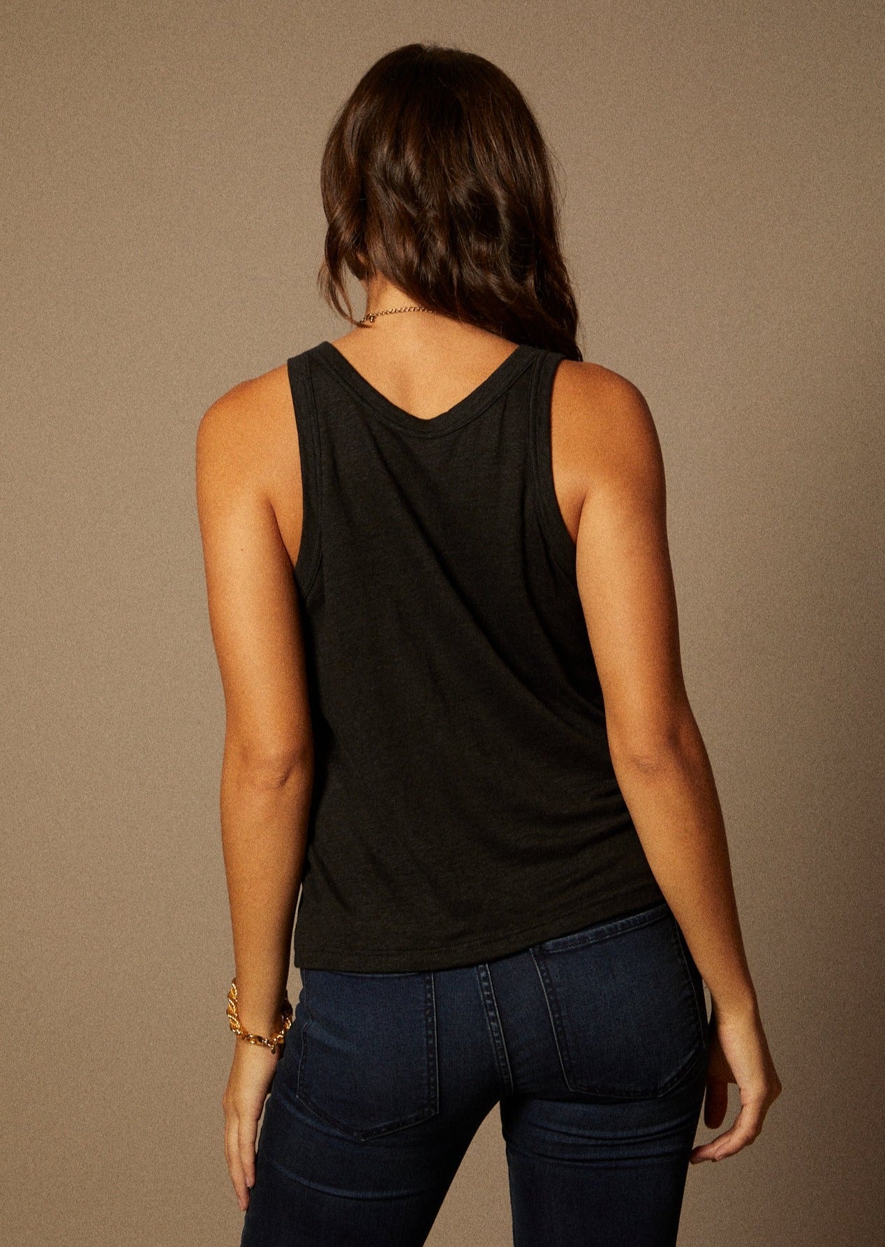 The Molly Tank in Black Linen - Back to Front