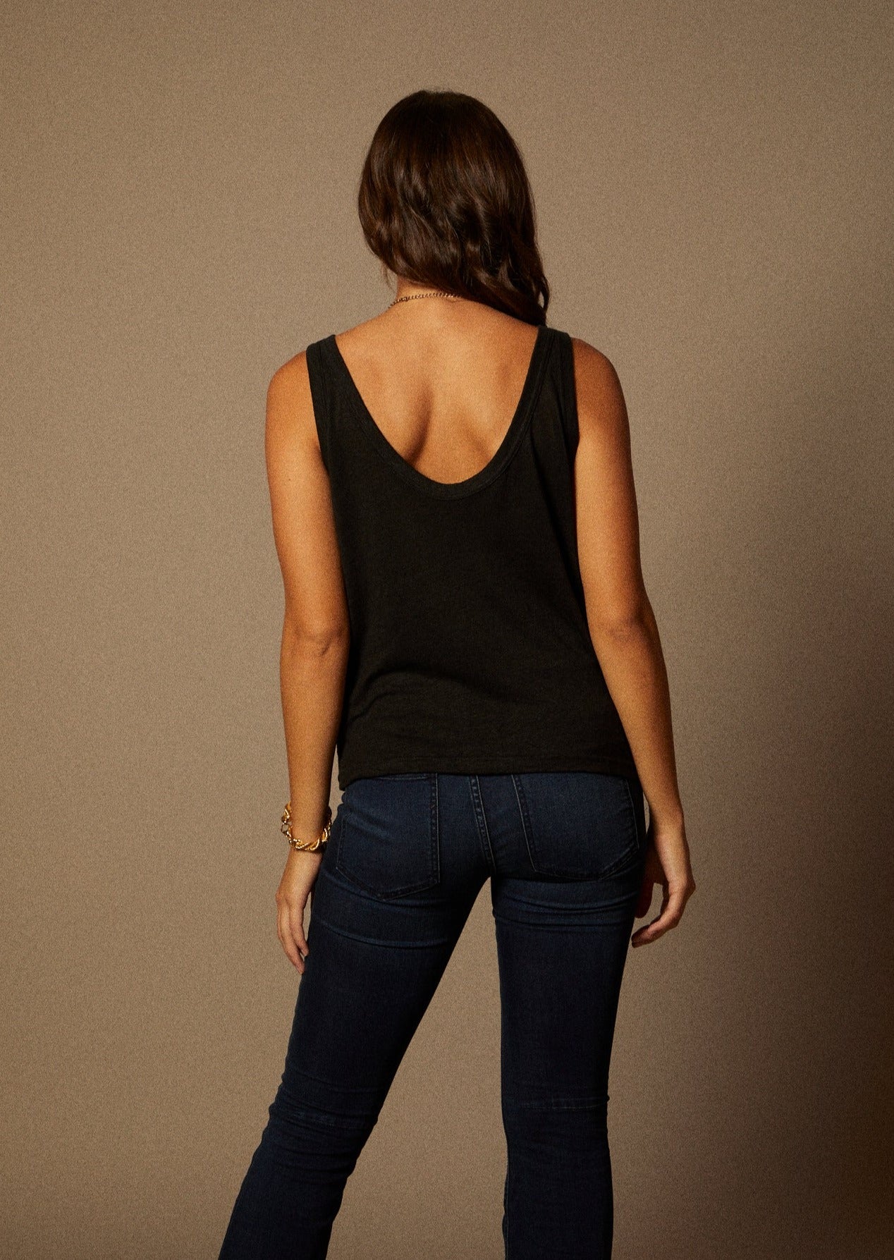 The Molly Tank in Black Linen - Back to Front