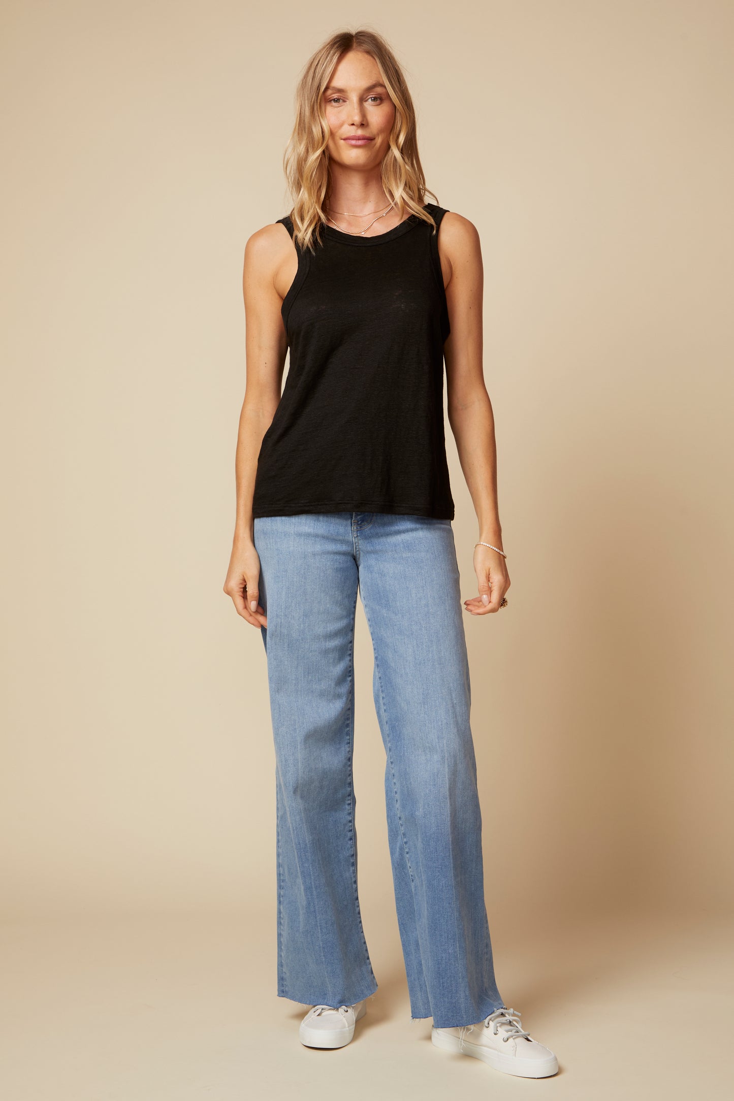 THE MOLLY TANK IN BLACK LINEN - BACK TO FRONT
