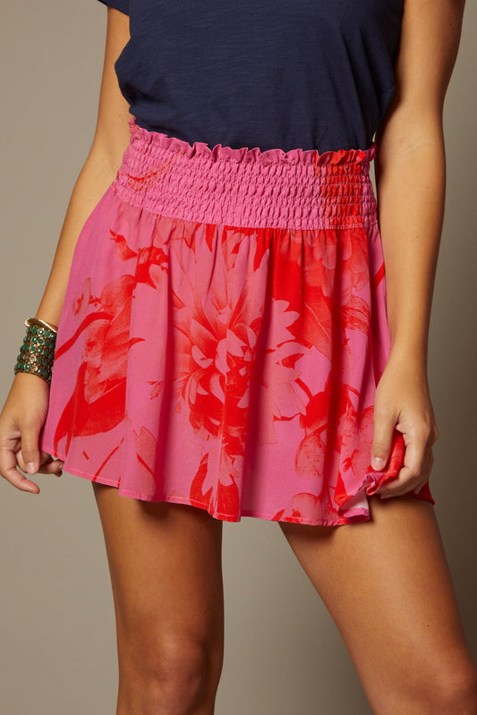 THE ISABEL SILK MINI SKIRT IN MARBELLA FLORAL PRINT