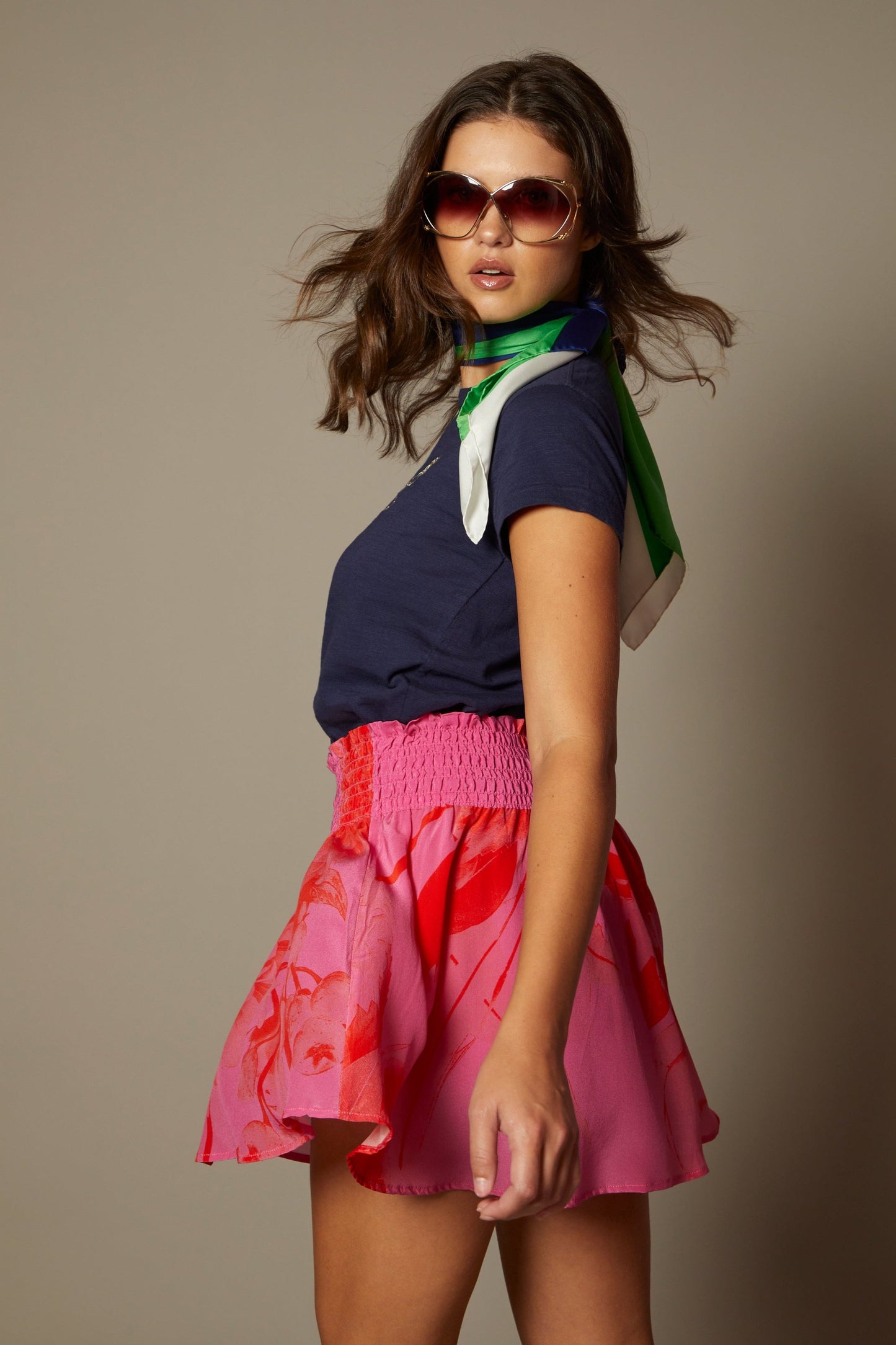 THE ISABEL SILK MINI SKIRT IN MARBELLA FLORAL PRINT