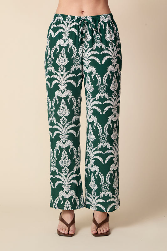 THE KATRINA SILK PANTS IN POLO LOUNGE PALM PRINT