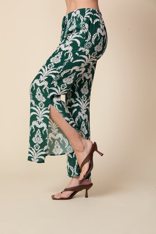 THE KATRINA SILK PANTS IN POLO LOUNGE PALM PRINT