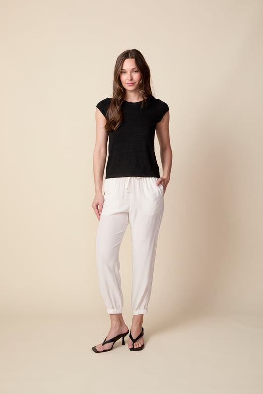 THE OLIVIA SILK JOGGER IN GARDENIA