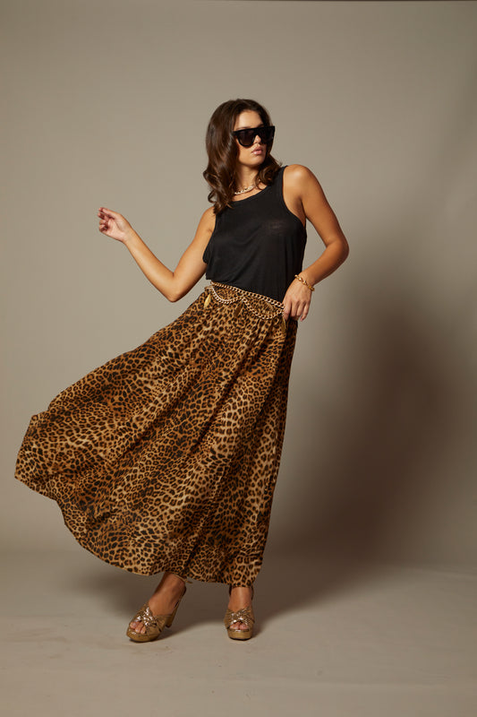 THE KEIRA SILK MAXI SKIRT IN DOLCE VITA ANIMAL PRINT