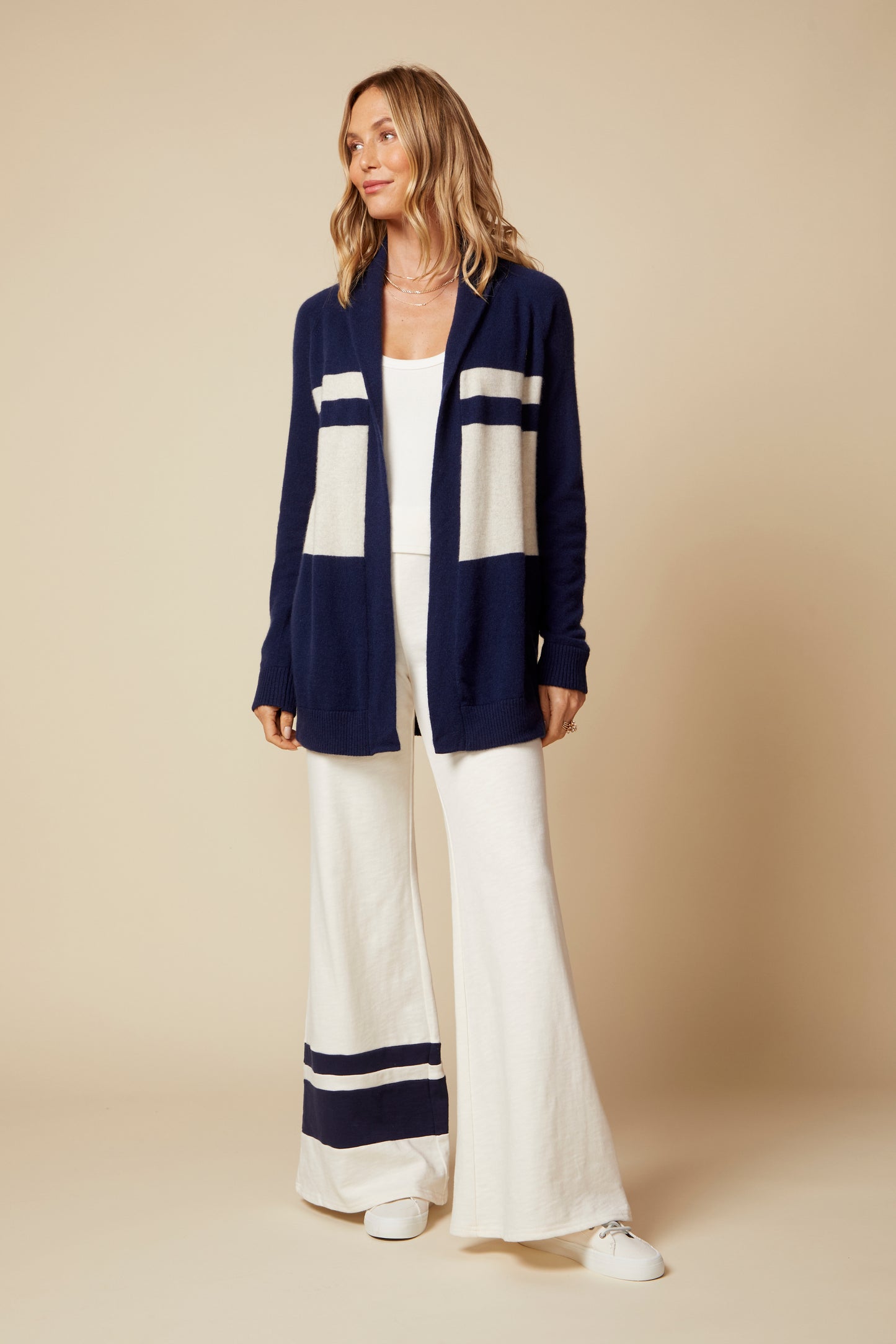 THE KATE PANT COLOR BLOCKED IN COTTON SLUB FRENCH TERRY IN VINTAGE WHITE