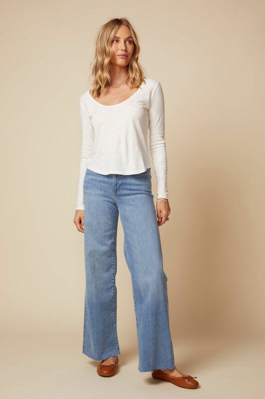 THE DAPHNE LONG SLEEVE TEE IN COTTON SLUB JERSEY IN VINTAGE WHITE - BACK TO FRONT - ROYAL PALMS love & legacy