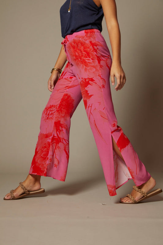 THE KATRINA SILK PANTS IN MARBELLA FLORAL PRINT - ROYAL PALMS love & legacy