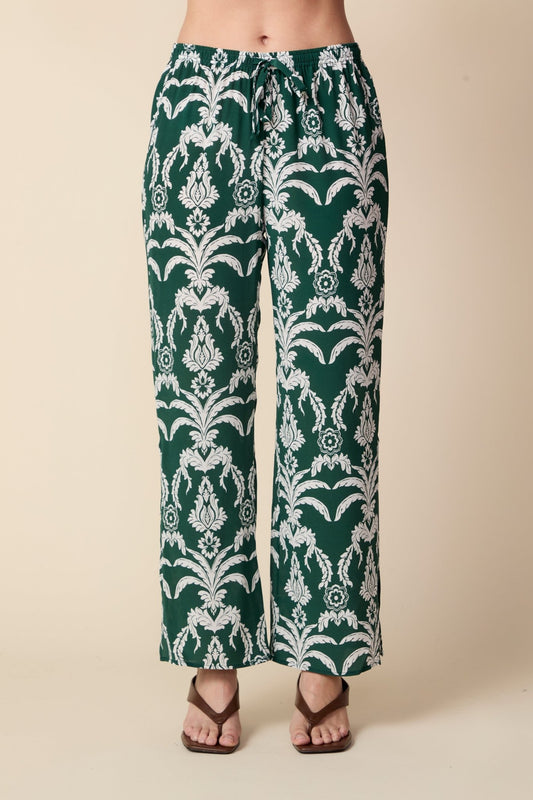 THE KATRINA SILK PANTS IN POLO LOUNGE PALM PRINT - ROYAL PALMS love & legacy