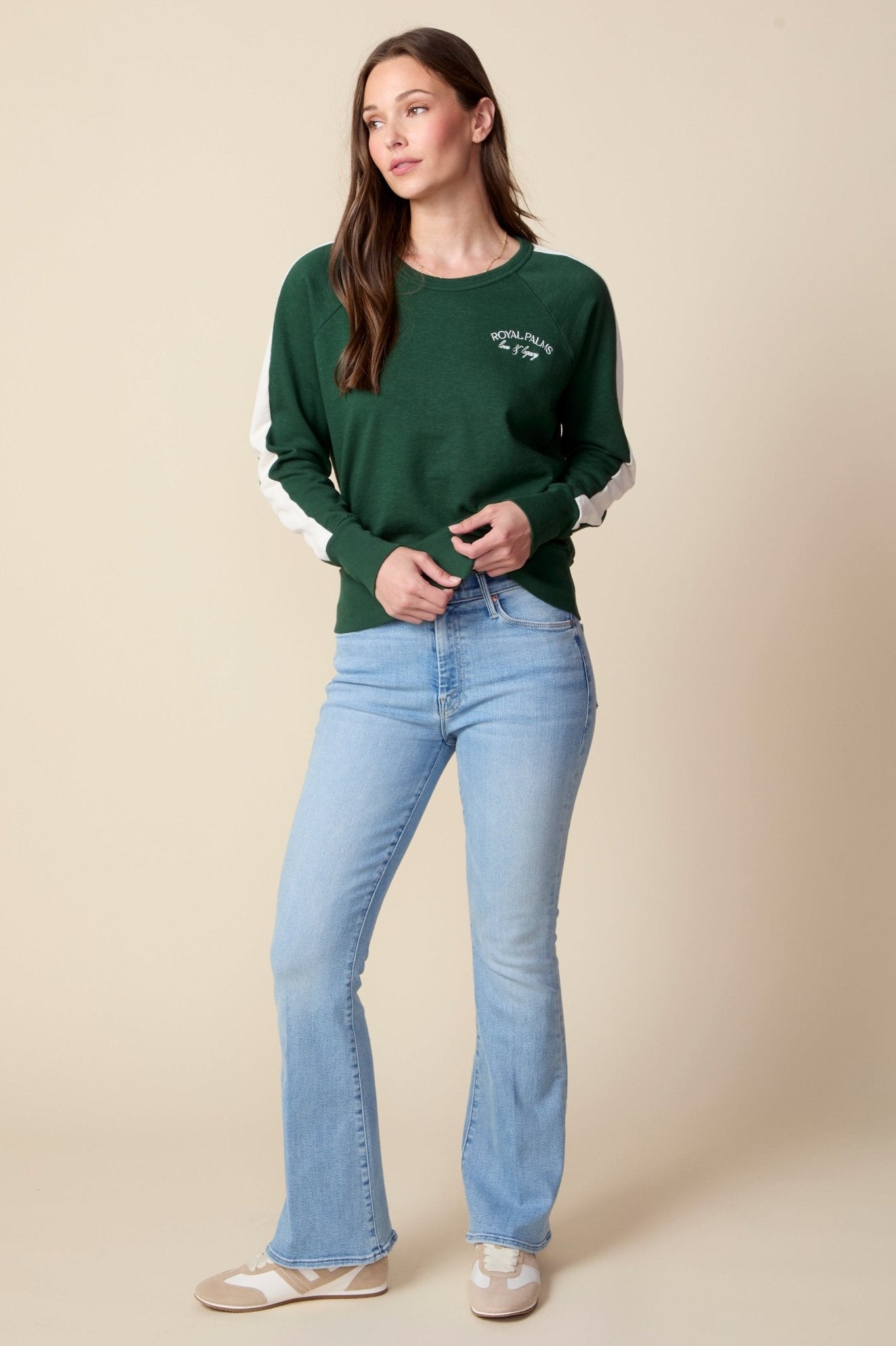 THE KELLY PULLOVER IN PINE NEEDLE GREEN - ROYAL PALMS love & legacy