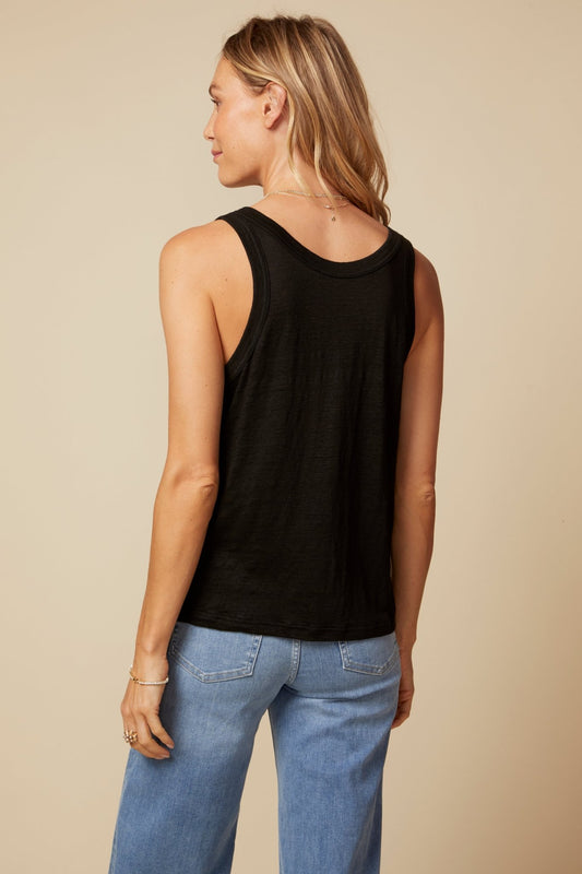 THE MOLLY TANK IN BLACK LINEN - BACK TO FRONT - ROYAL PALMS love & legacy
