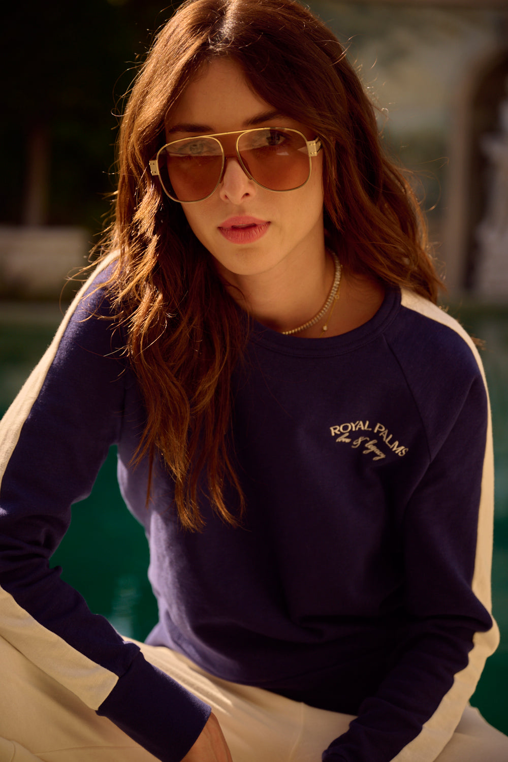 THE KELLY COLOR BLOCKED PULLOVER IN SLUB COTTON FRENCH TERRY IN NAVY BLUE