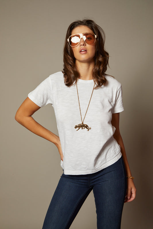 THE LAYLA TEE IN WHITE WITH ALL OVER STAR EMBROIDERY