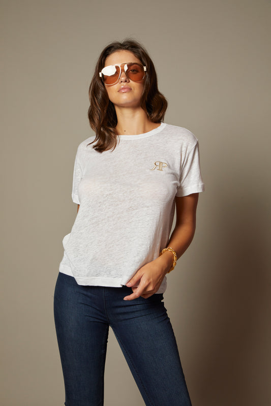 THE LAYLA TEE IN WHITE LINEN JERSEY