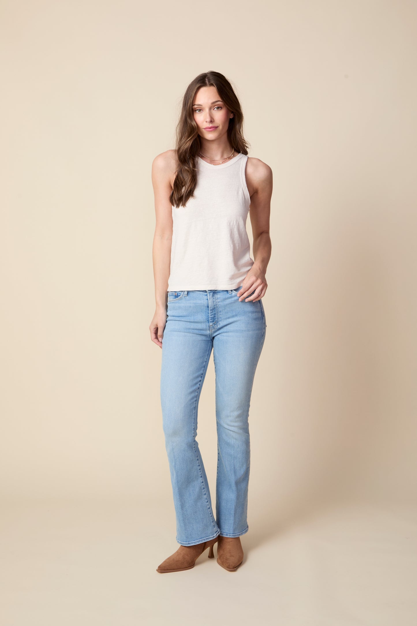 THE MOLLY TANK IN LINEN JERSEY IN GARDENIA - BACK TO FRONT