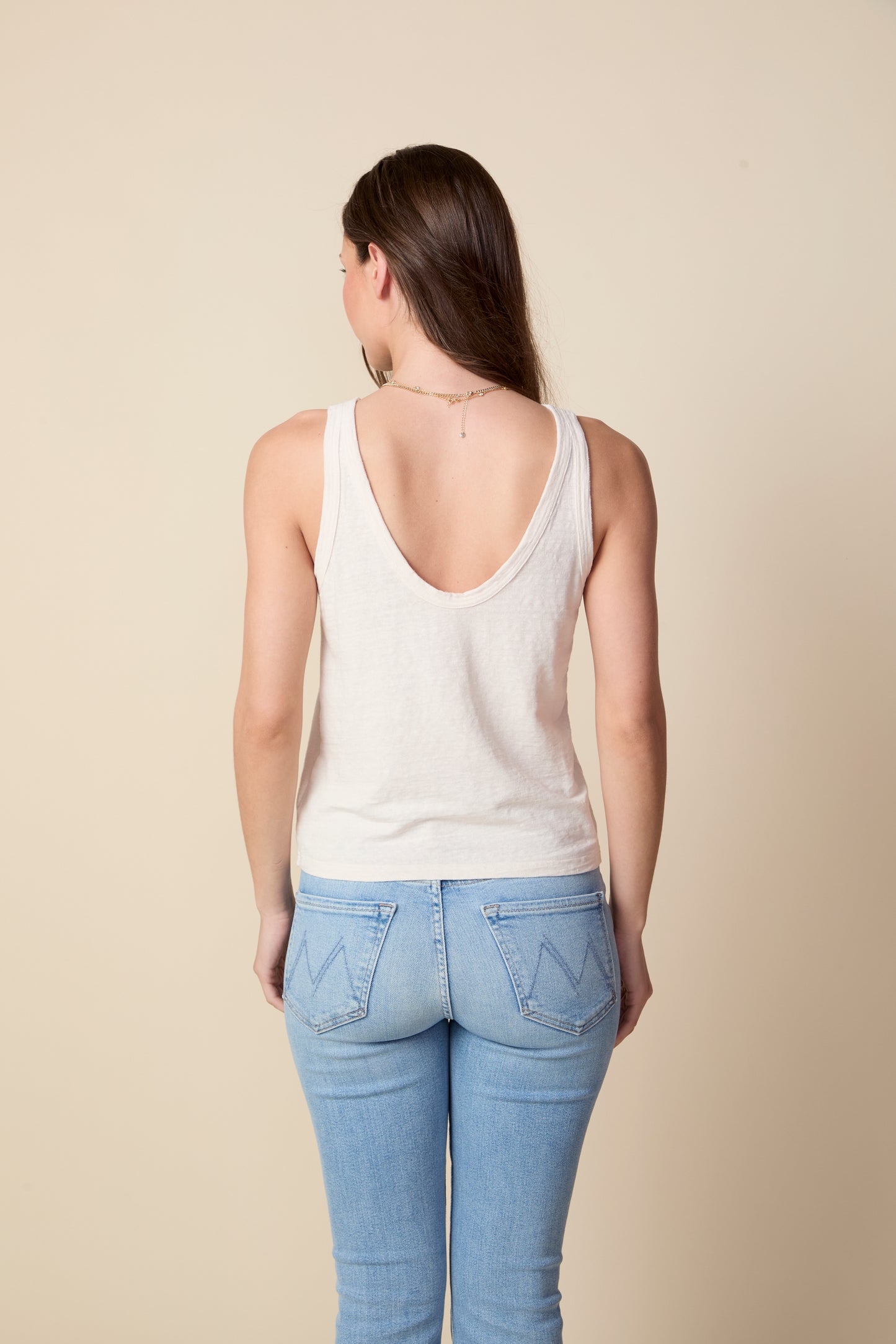 THE MOLLY TANK IN LINEN JERSEY IN GARDENIA - BACK TO FRONT
