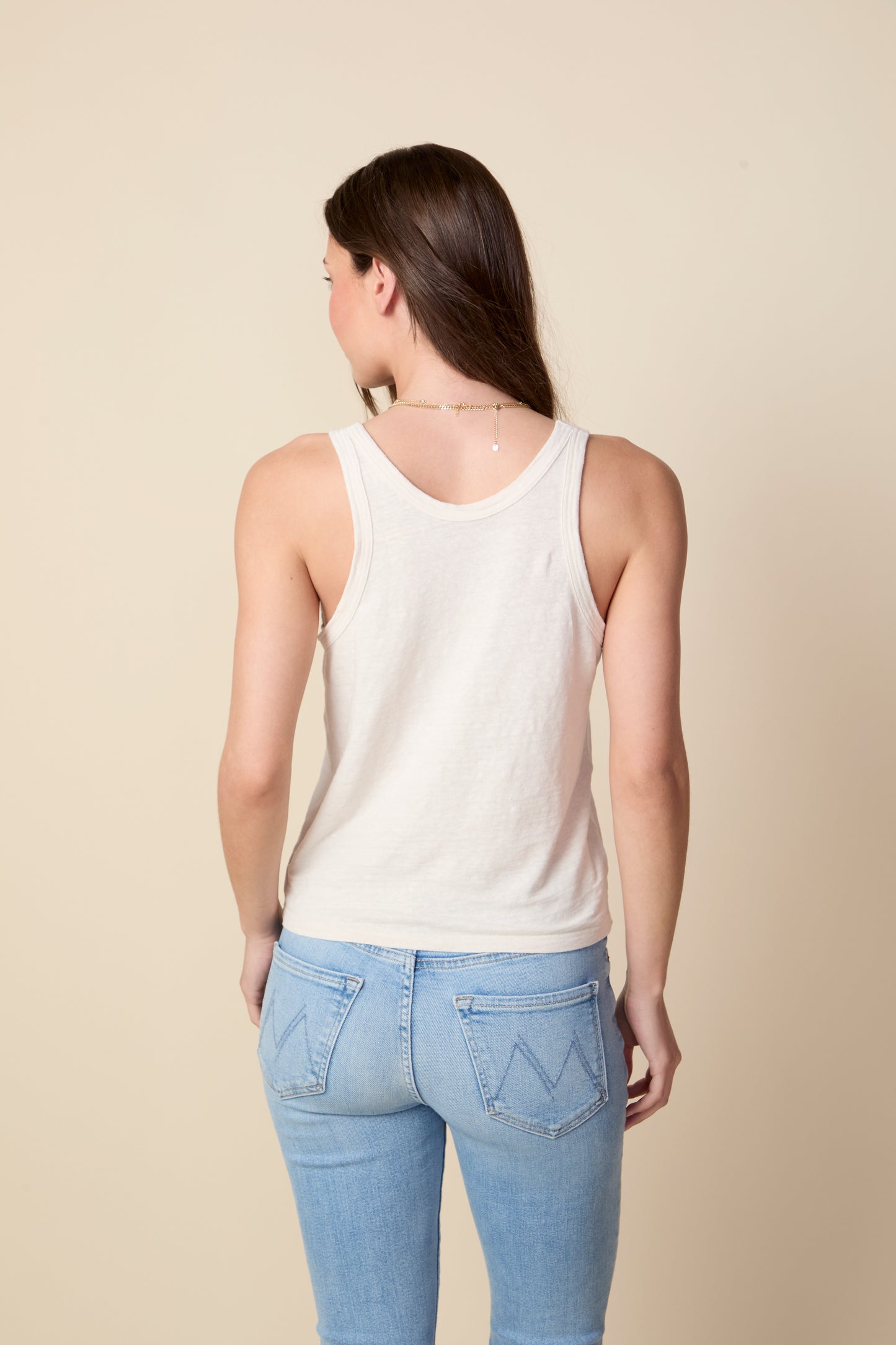 THE MOLLY TANK IN LINEN JERSEY IN GARDENIA - BACK TO FRONT