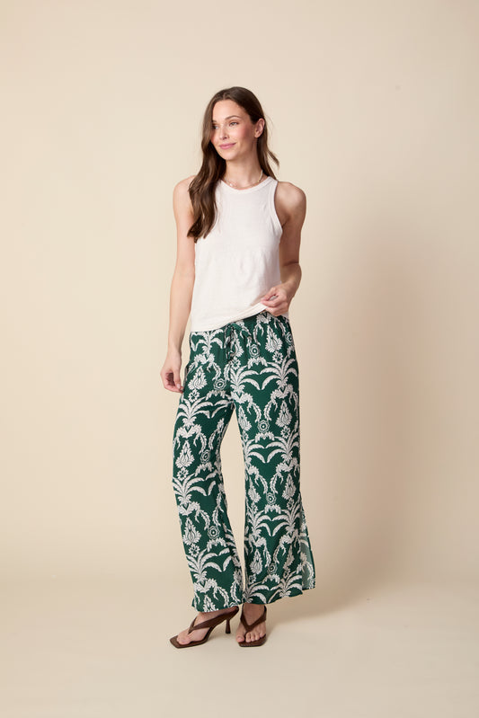 THE KATRINA SILK PANTS IN POLO LOUNGE PALM PRINT