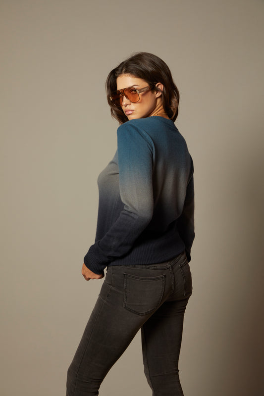 THE MIMI CASHMERE SWEATER IN MIDNIGHT FADE OMBRE DYE