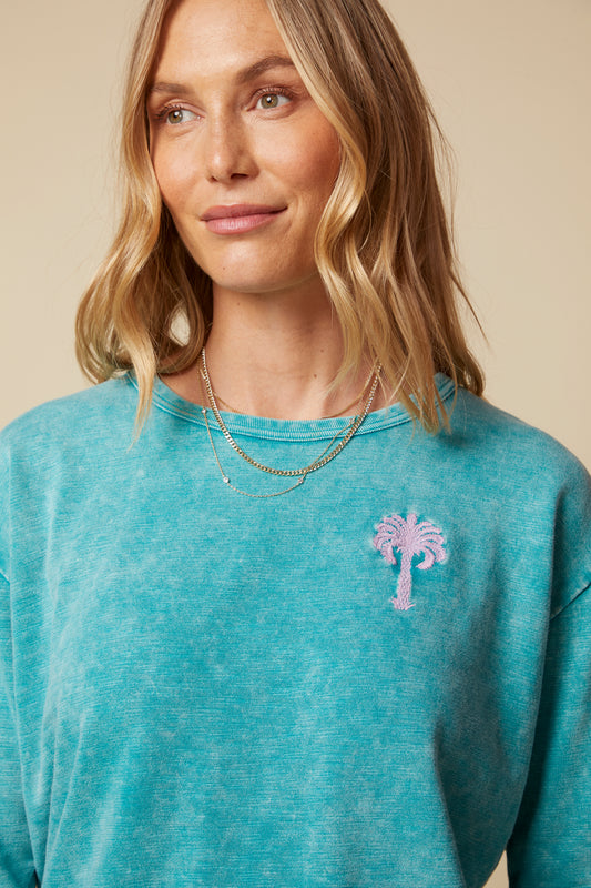 THE MADISON PULLOVER SWEATSHIRT IN COTTON SLUB FRENCH TERRY IN WASHED TEAL