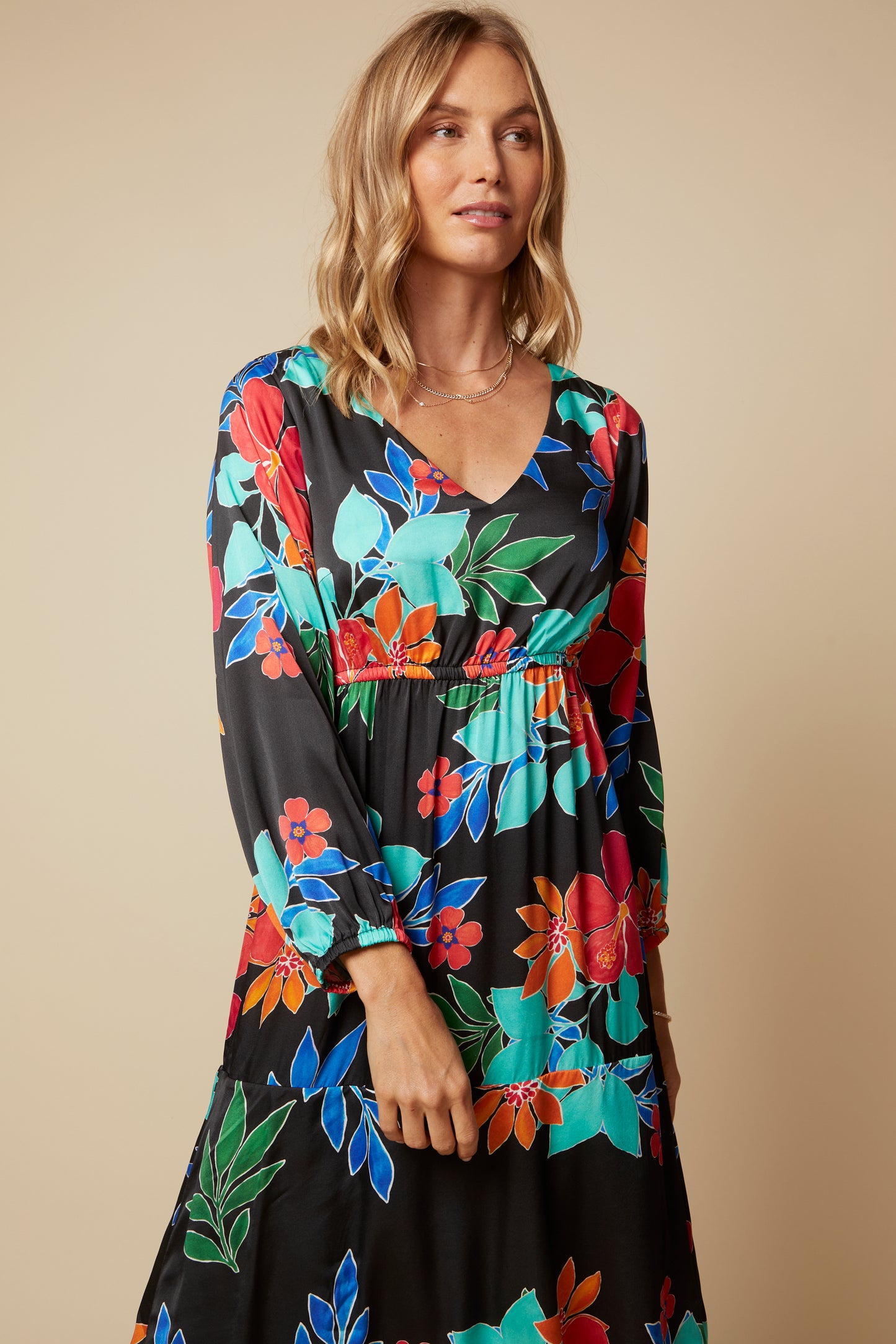 THE HARLOW SILK TIERED MAXI DRESS IN CAPRI FLORAL PRINT