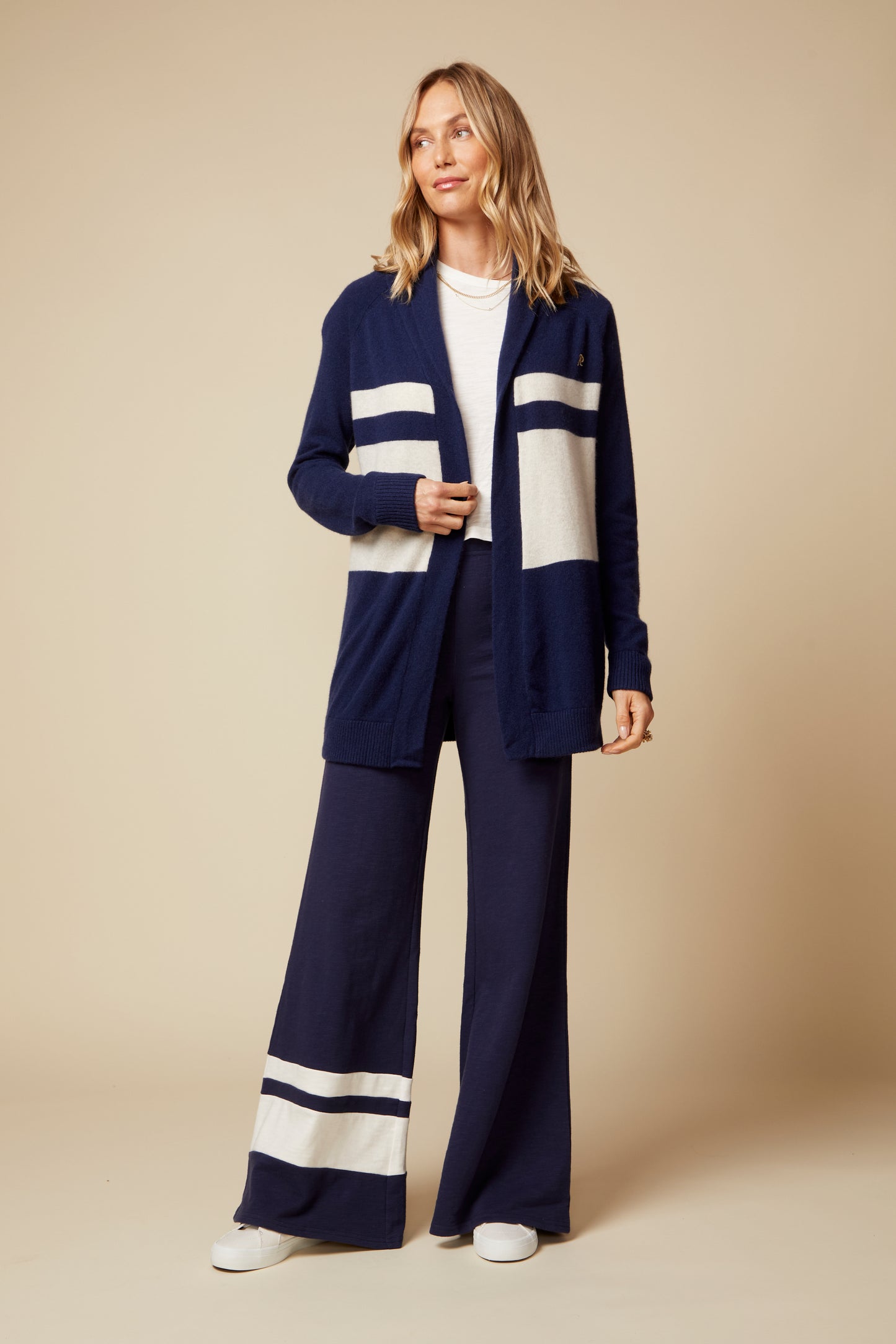 THE KATE PANT COLOR BLOCKED IN COTTON SLUB FRENCH TERRY IN NAVY