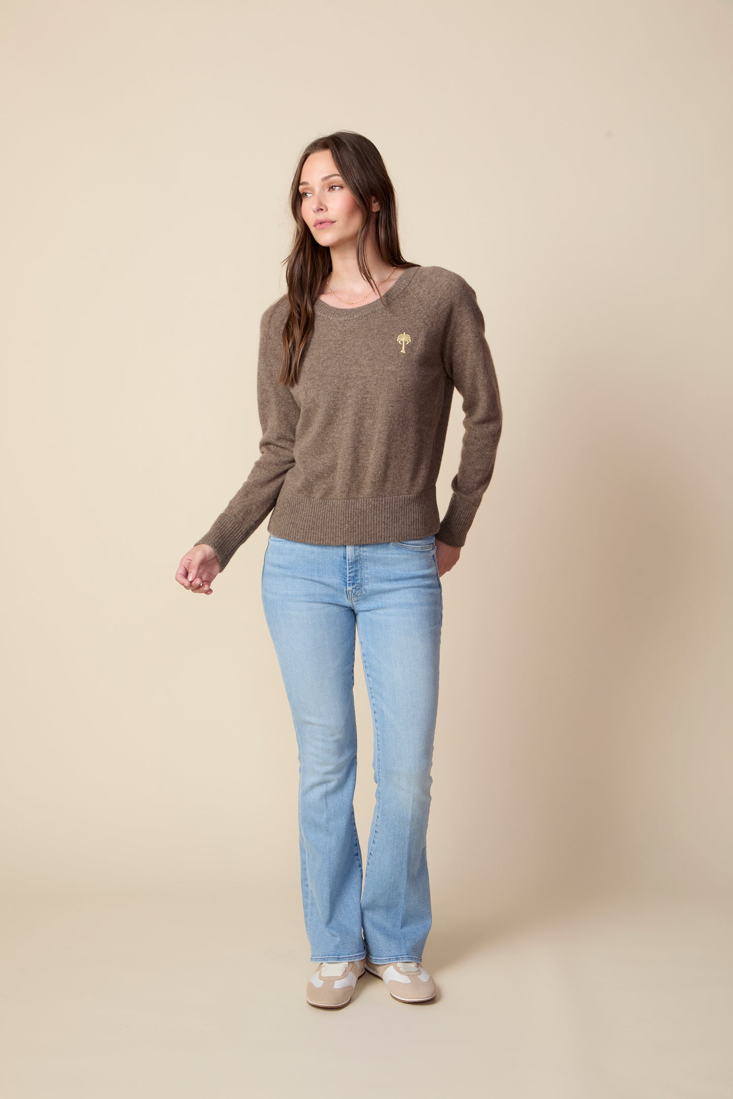 THE PARKER CASHMERE PULLOVER SWEATER IN DARK OATMEAL