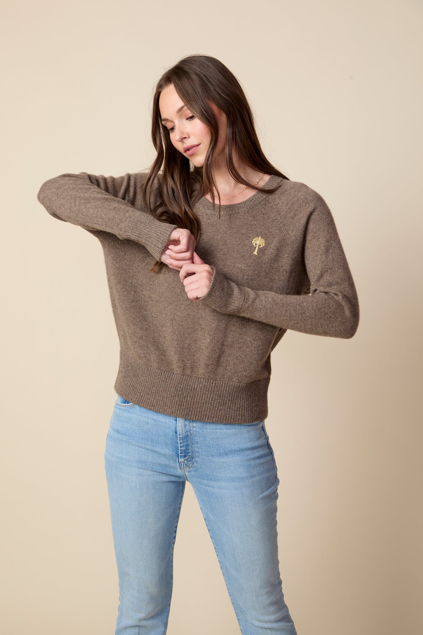 THE PARKER CASHMERE PULLOVER SWEATER IN DARK OATMEAL
