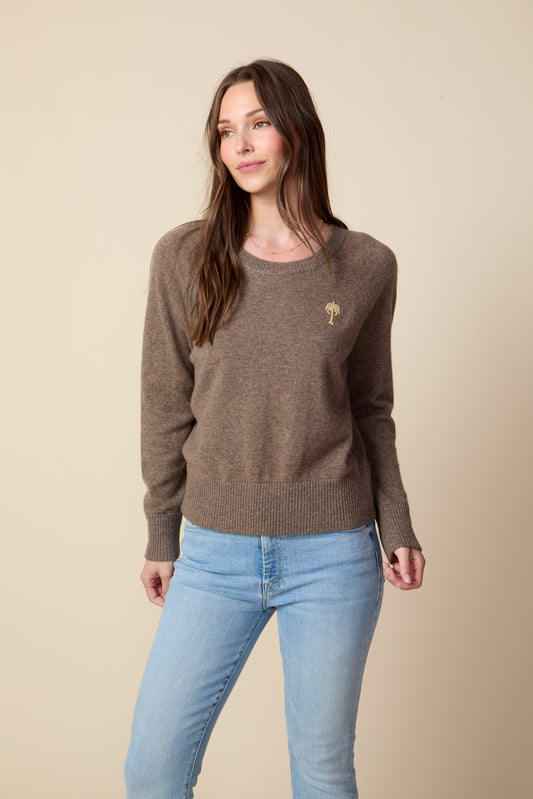 THE PARKER CASHMERE PULLOVER SWEATER IN DARK OATMEAL
