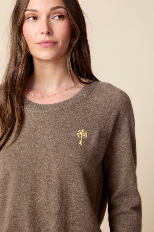 THE PARKER CASHMERE PULLOVER SWEATER IN DARK OATMEAL