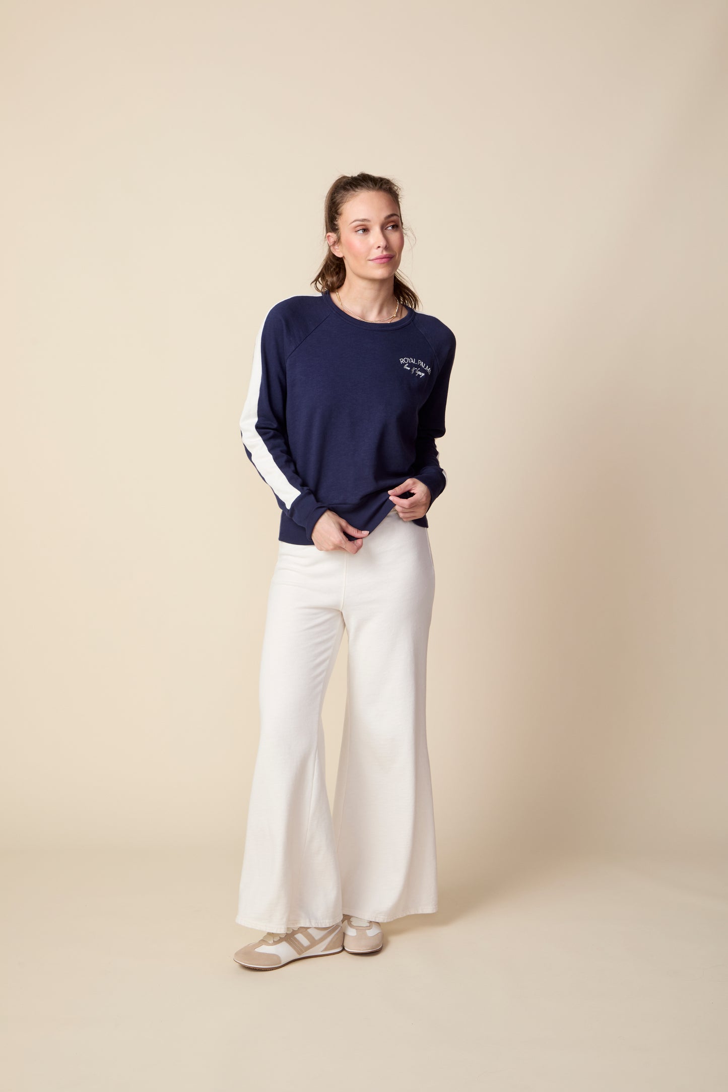 THE KATIE PANT IN COTTON SLUB FRENCH TERRY IN GARDENIA