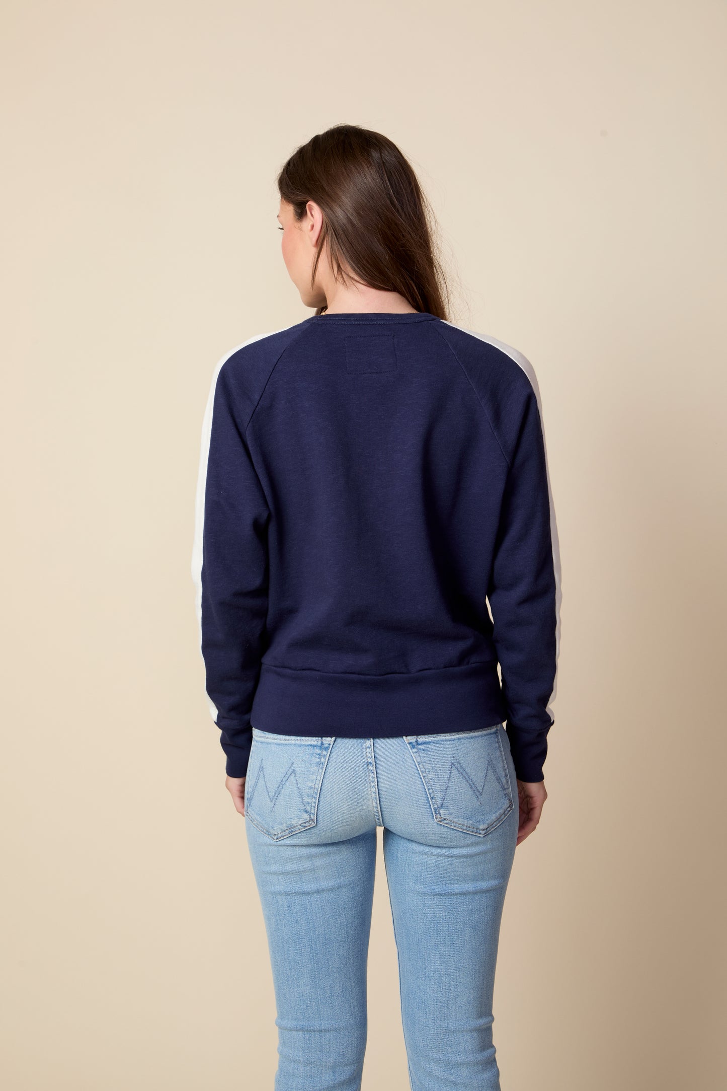 THE KELLY COLOR BLOCKED PULLOVER IN SLUB COTTON FRENCH TERRY IN NAVY BLUE