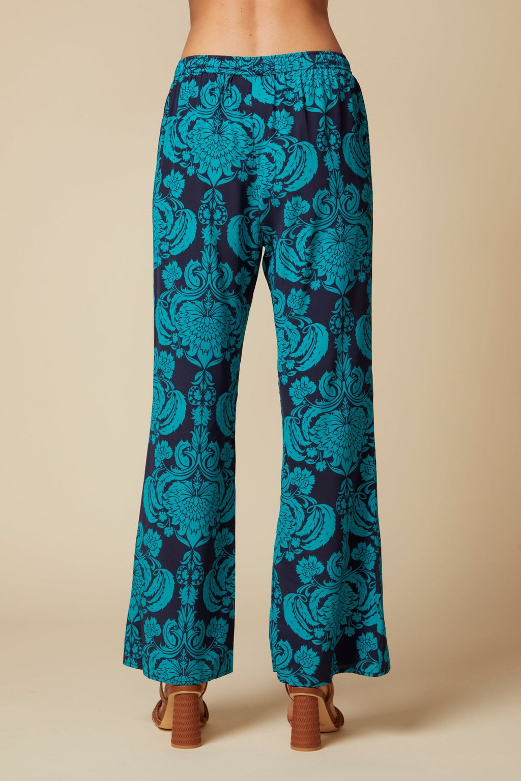 THE AIMEE SILK PANTS IN SAN REMO PRINT - ROYAL PALMS love & legacy