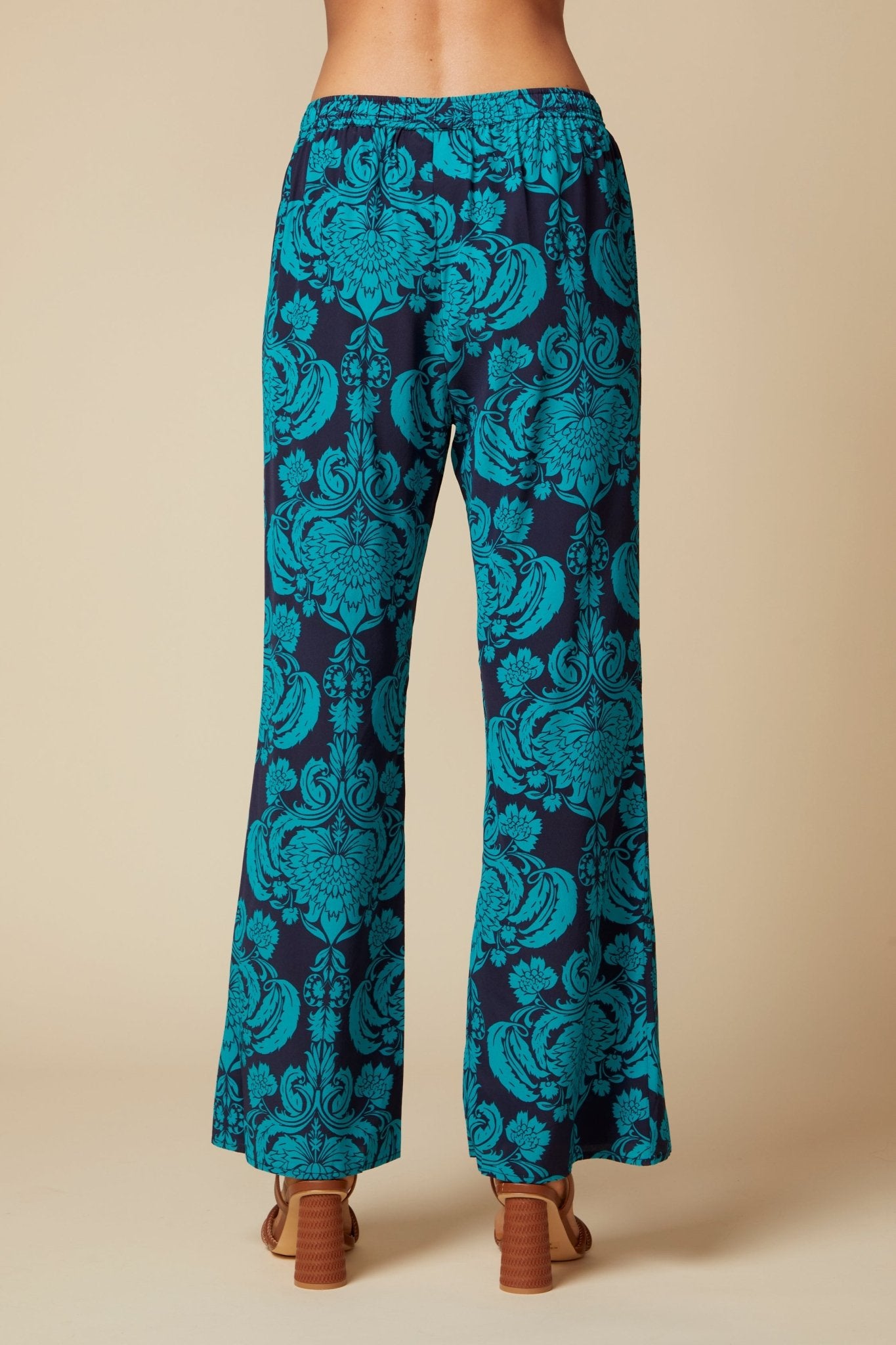 THE AIMEE SILK PANTS IN SAN REMO PRINT - ROYAL PALMS love & legacy