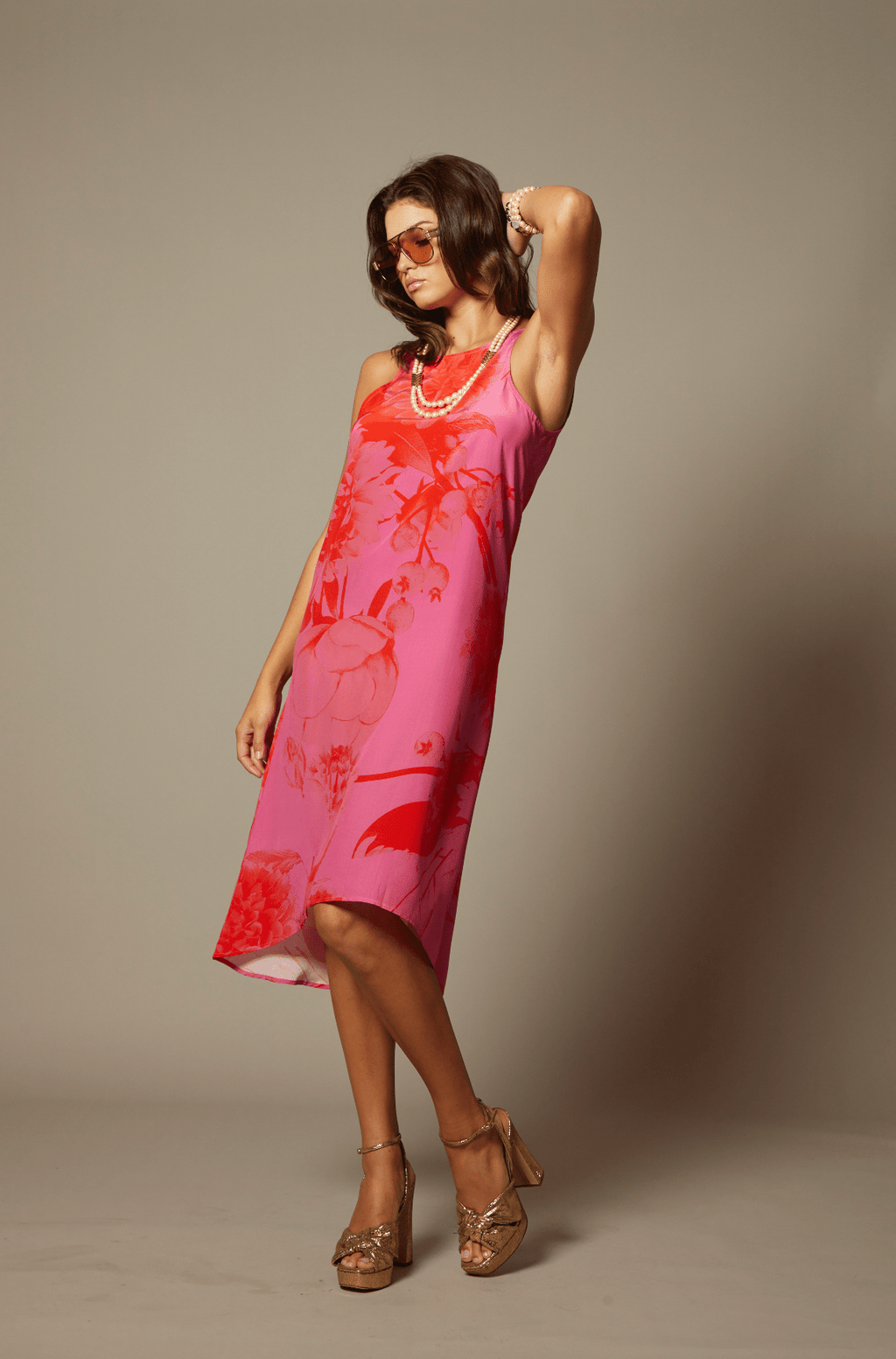 THE AMANDA HI LO SILK MIDI DRESS IN MARBELLA FLORAL PRINT - ROYAL PALMS love & legacy