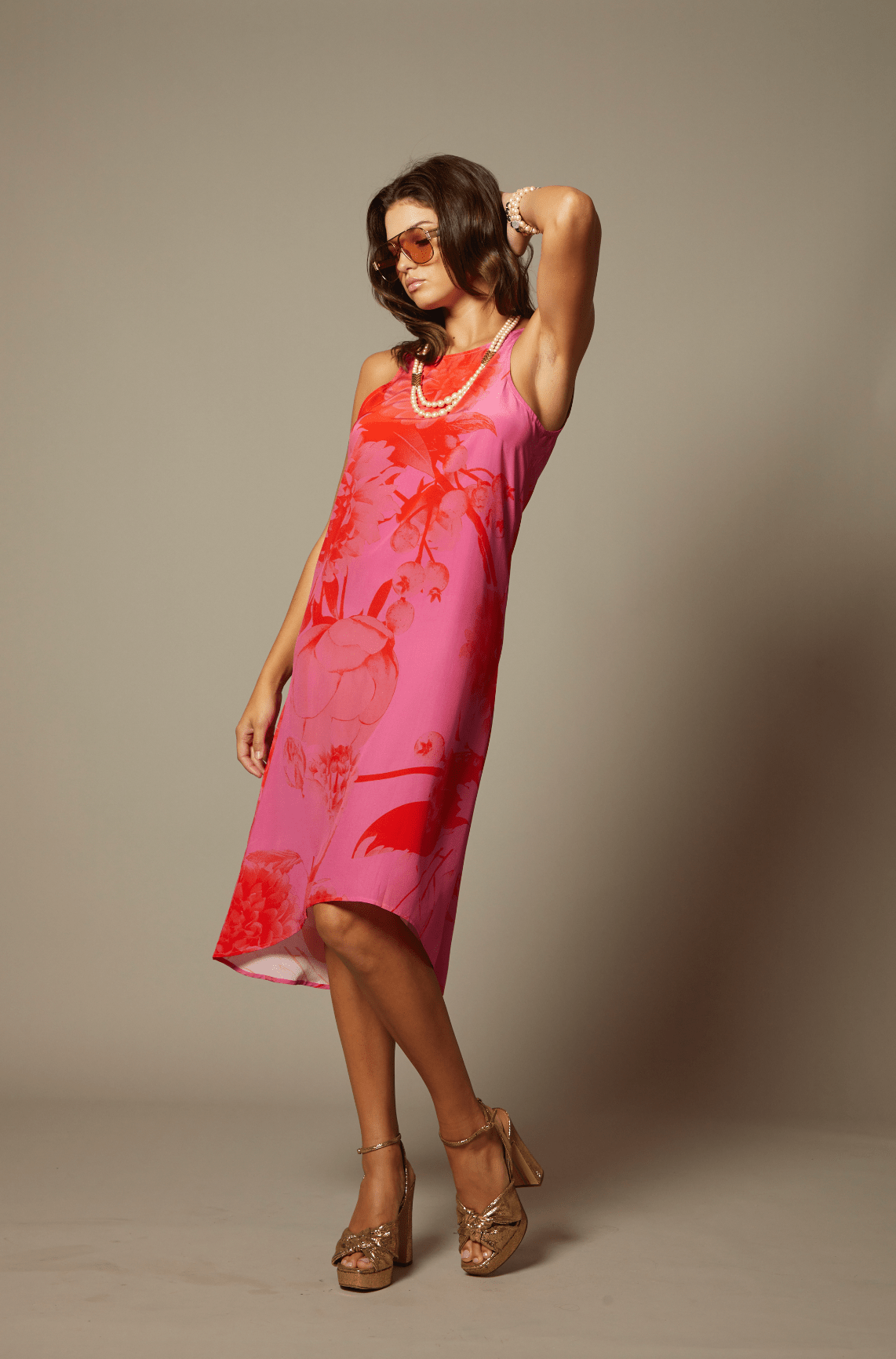 THE AMANDA HI LO SILK MIDI DRESS IN MARBELLA FLORAL PRINT - ROYAL PALMS love & legacy