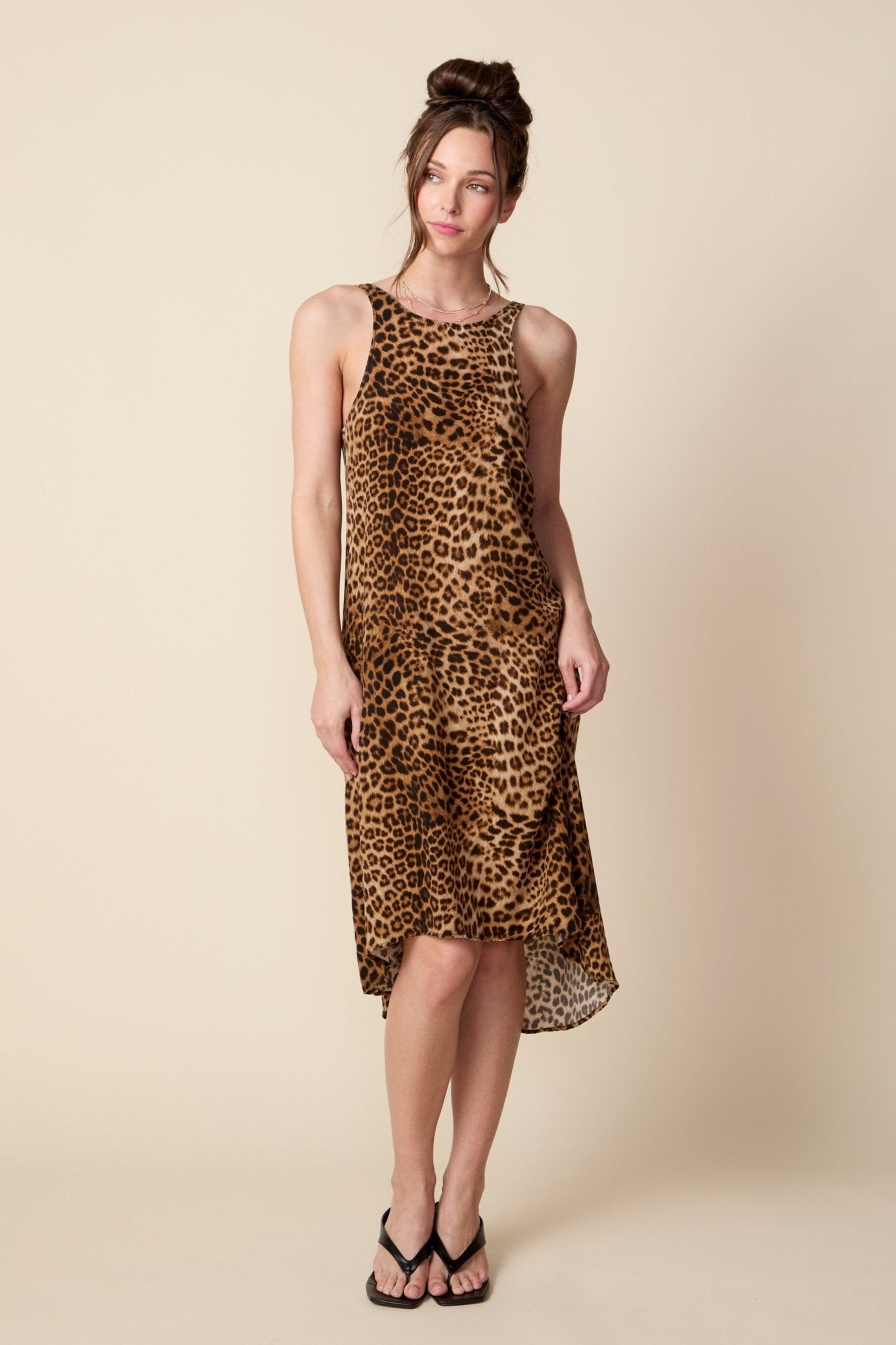 THE AMANDA SILK HI LO MIDI DRESS IN DOLCE VITA ANIMAL PRINT - ROYAL PALMS love & legacy