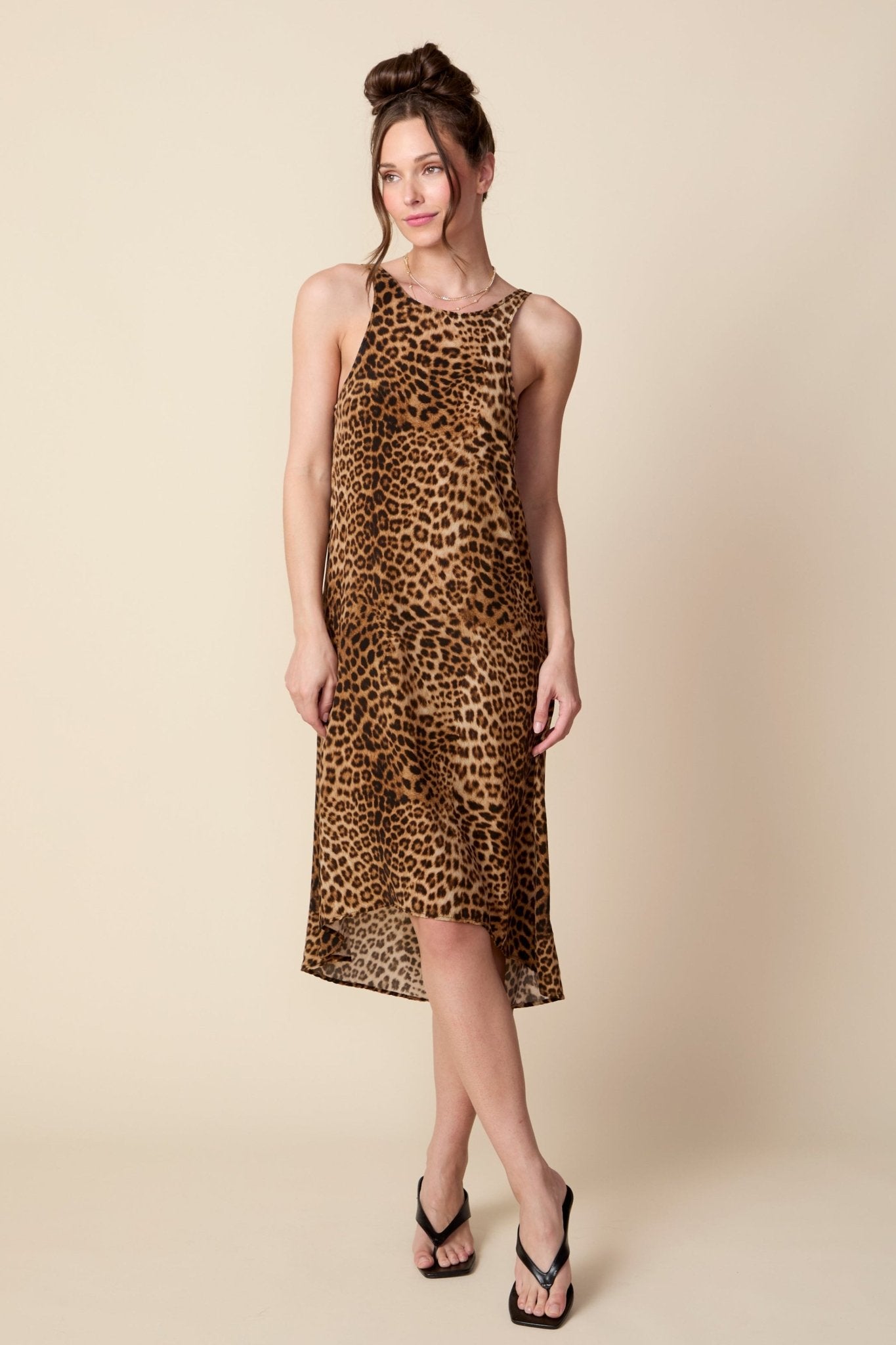 THE AMANDA SILK HI LO MIDI DRESS IN DOLCE VITA ANIMAL PRINT - ROYAL PALMS love & legacy