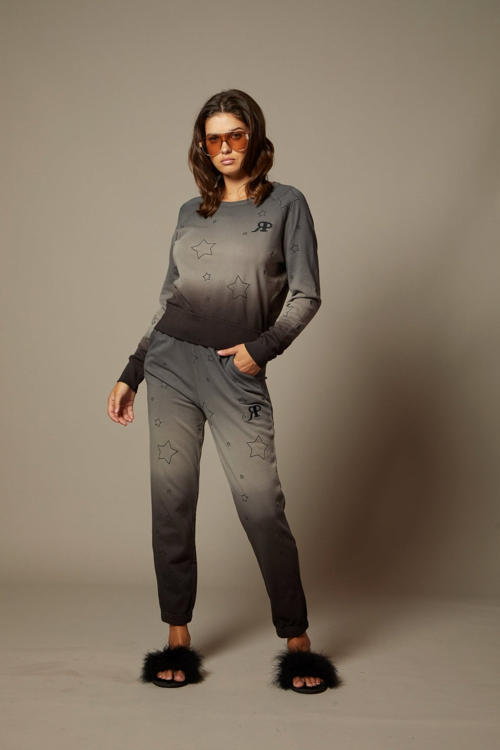 THE AMELIE JOGGER IN MIDNIGHT OMBRE DYE WITH ALL OVER STAR EMBROIDERY - ROYAL PALMS love & legacy