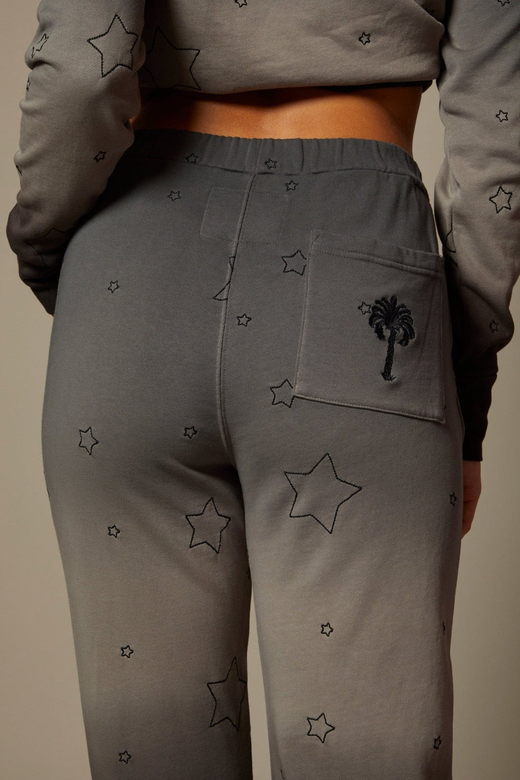 THE AMELIE JOGGER IN MIDNIGHT OMBRE DYE WITH ALL OVER STAR EMBROIDERY - ROYAL PALMS love & legacy