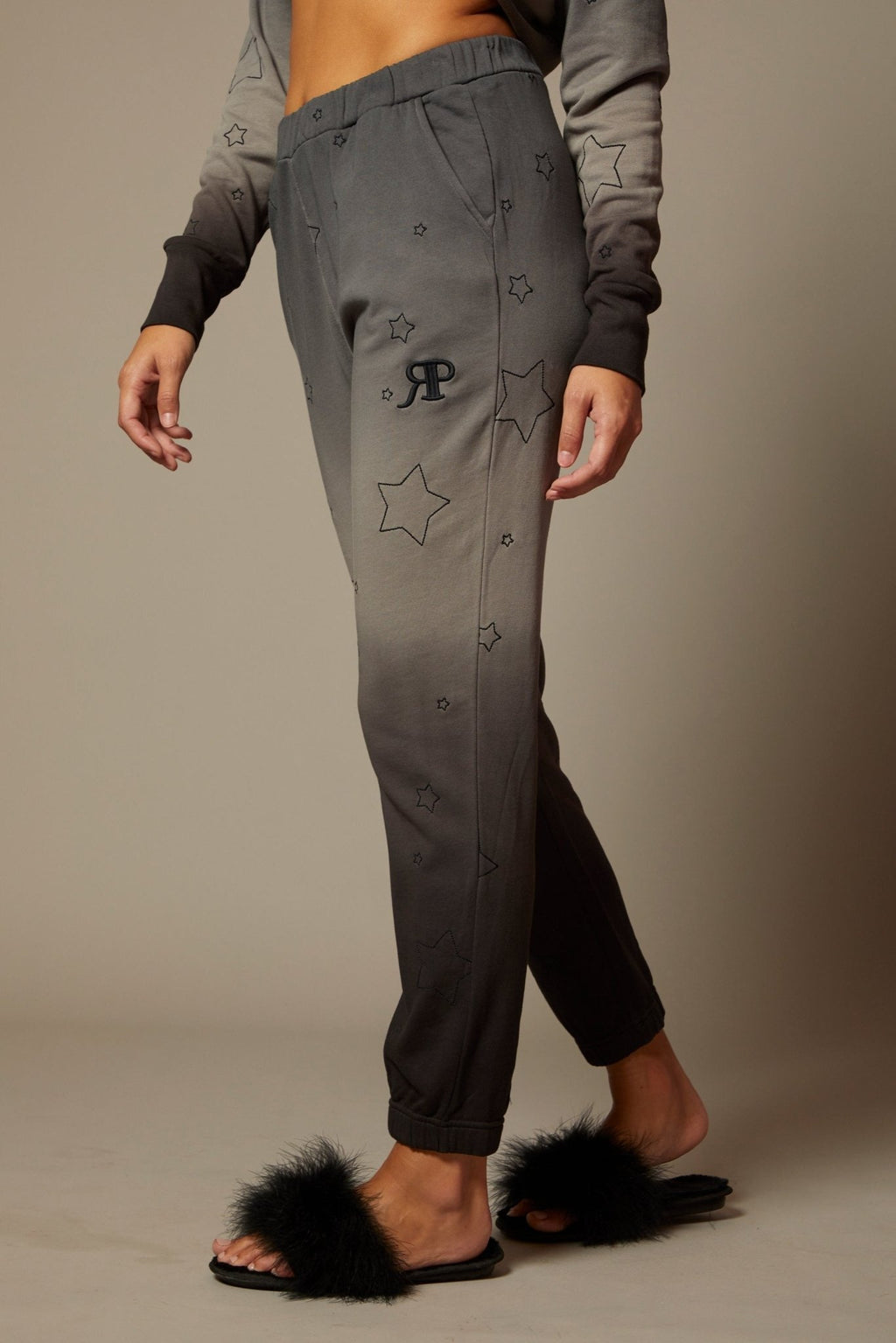 THE AMELIE JOGGER IN MIDNIGHT OMBRE DYE WITH ALL OVER STAR EMBROIDERY - ROYAL PALMS love & legacy