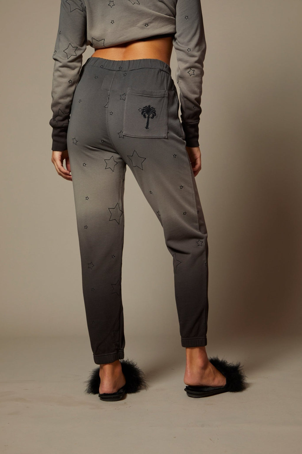 THE AMELIE JOGGER IN MIDNIGHT OMBRE DYE WITH ALL OVER STAR EMBROIDERY - ROYAL PALMS love & legacy